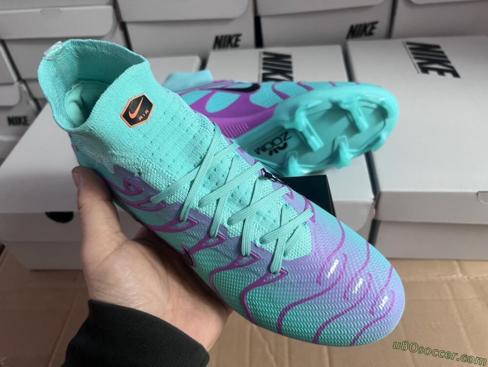 Nike Air Zoom Mercurial Superfly 9 Elite FG Firm Ground Soccer Cleats - Jade/Purple/Black