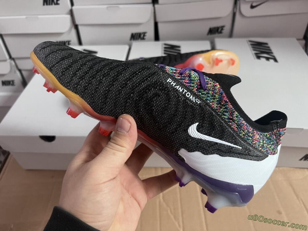 Nike Phantom GX Elite FG Firm Ground Soccer Cleats - Black/Purple/Rainbow