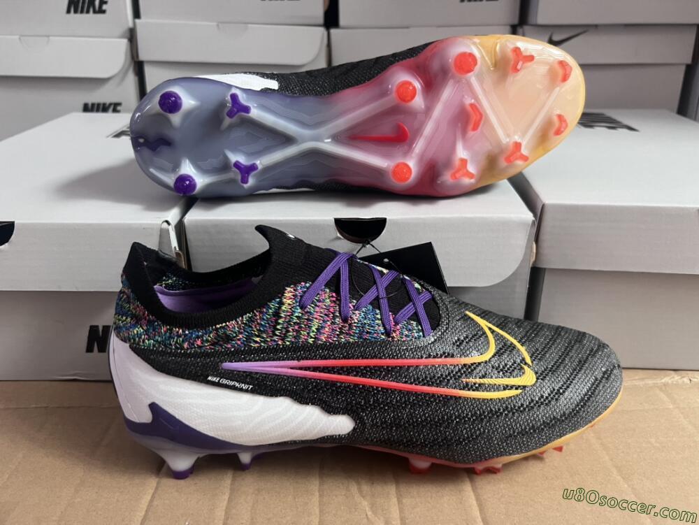 Nike Phantom GX Elite FG Firm Ground Soccer Cleats - Black/Purple/Rainbow