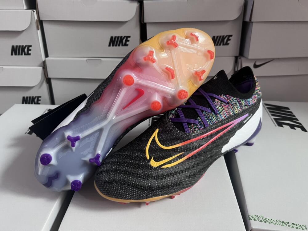 Nike Phantom GX Elite FG Firm Ground Soccer Cleats - Black/Purple/Rainbow
