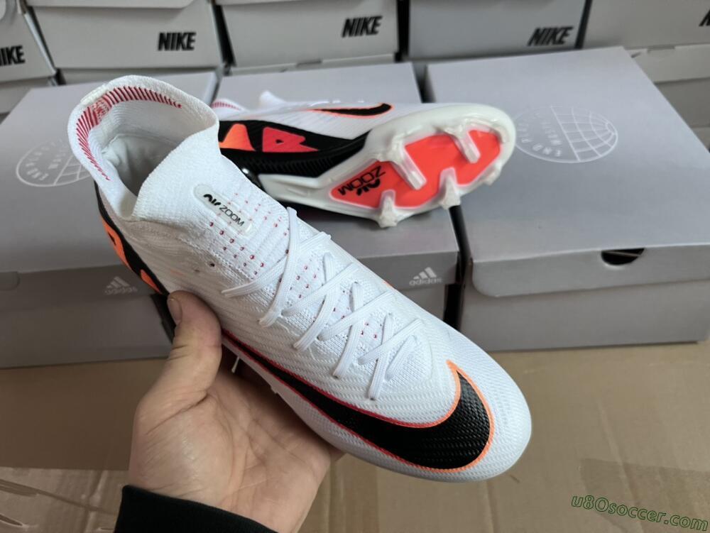 Nike Air Zoom Mercurial Superfly 9 Elite FG Firm Ground Soccer Cleats - White/Orange/Black