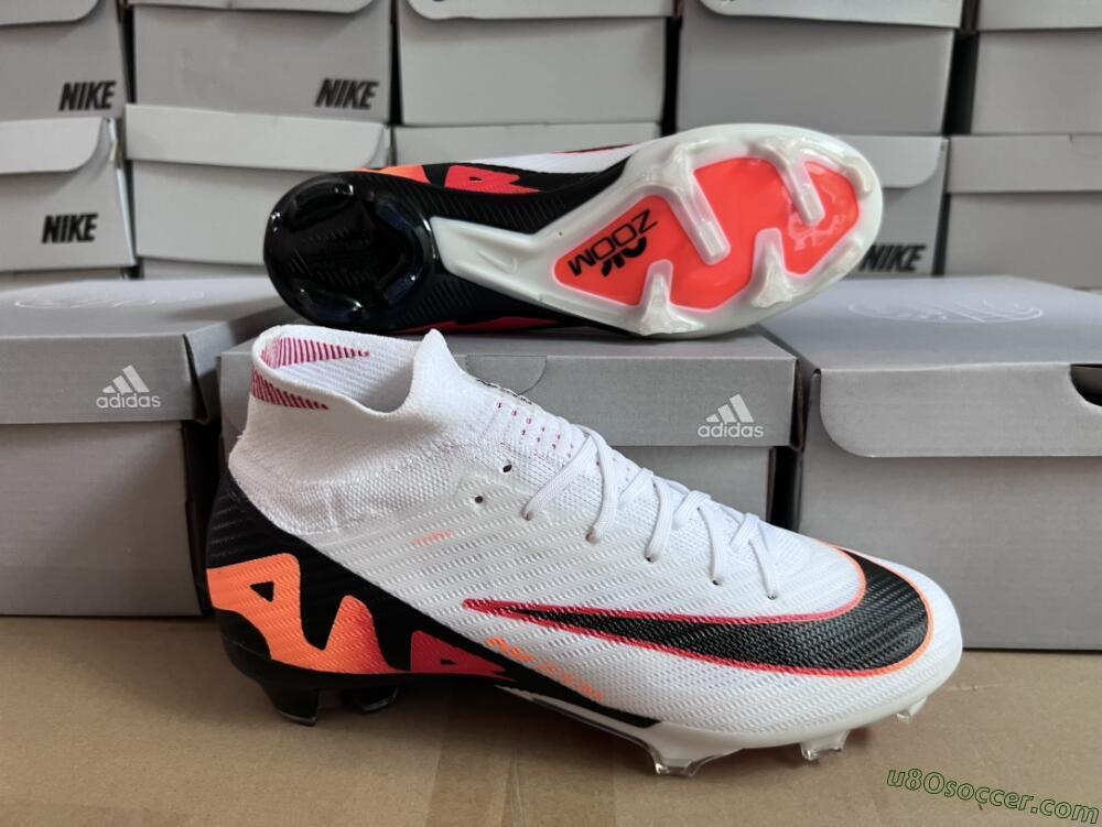Nike Air Zoom Mercurial Superfly 9 Elite FG Firm Ground Soccer Cleats - White/Orange/Black