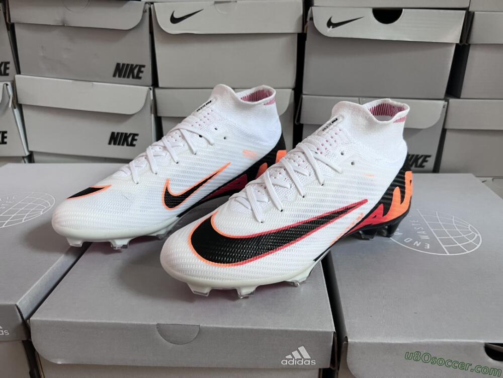 Nike Air Zoom Mercurial Superfly 9 Elite FG Firm Ground Soccer Cleats - White/Orange/Black