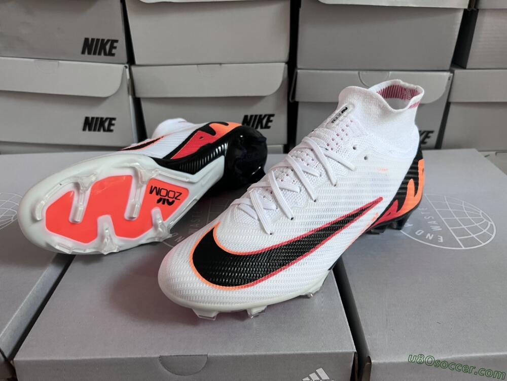 Nike Air Zoom Mercurial Superfly 9 Elite FG Firm Ground Soccer Cleats - White/Orange/Black