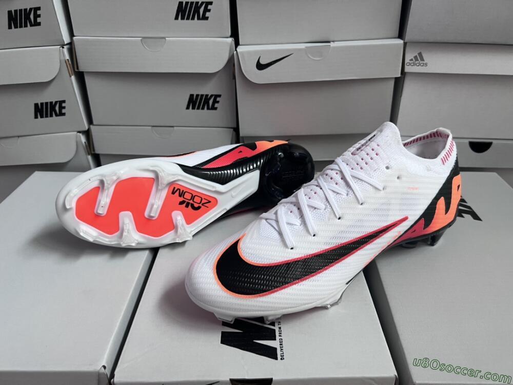 Nike Air Zoom Mercurial Vapor 15 Elite FG Firm Ground Soccer Cleats - White/Orange/Black