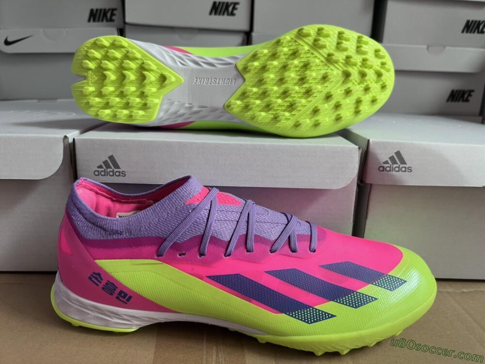 Adidas X Crazyfast.1 TF Artificial Turf Soccer Shoes - Pink/Purple/Blue/Green