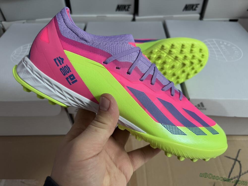 Adidas X Crazyfast.1 TF Artificial Turf Soccer Shoes - Pink/Purple/Blue/Green