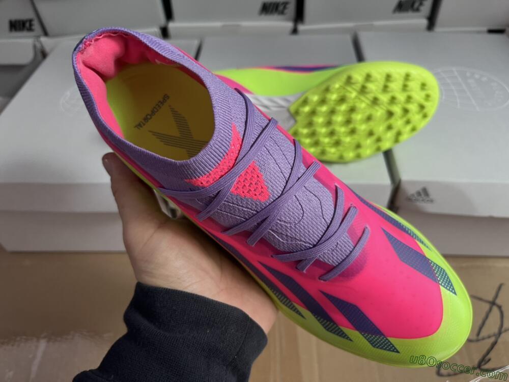 Adidas X Crazyfast.1 TF Artificial Turf Soccer Shoes - Pink/Purple/Blue/Green