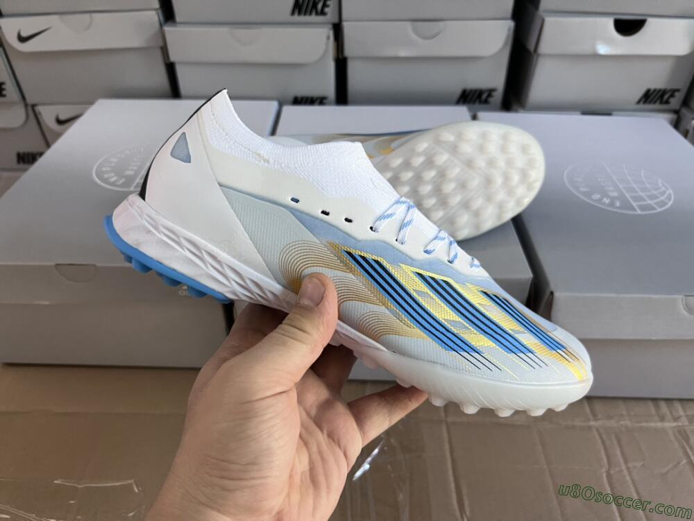 Adidas X Crazyfast.1 TF Artificial Turf Soccer Shoes - White/Blue/Gold