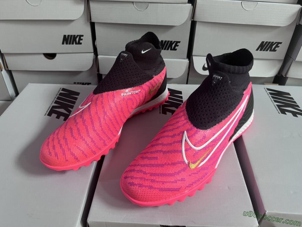 Nike Phantom GX Elite DF Link TF Artificial Turf Soccer Shoes - Pink/Gold/White/Black