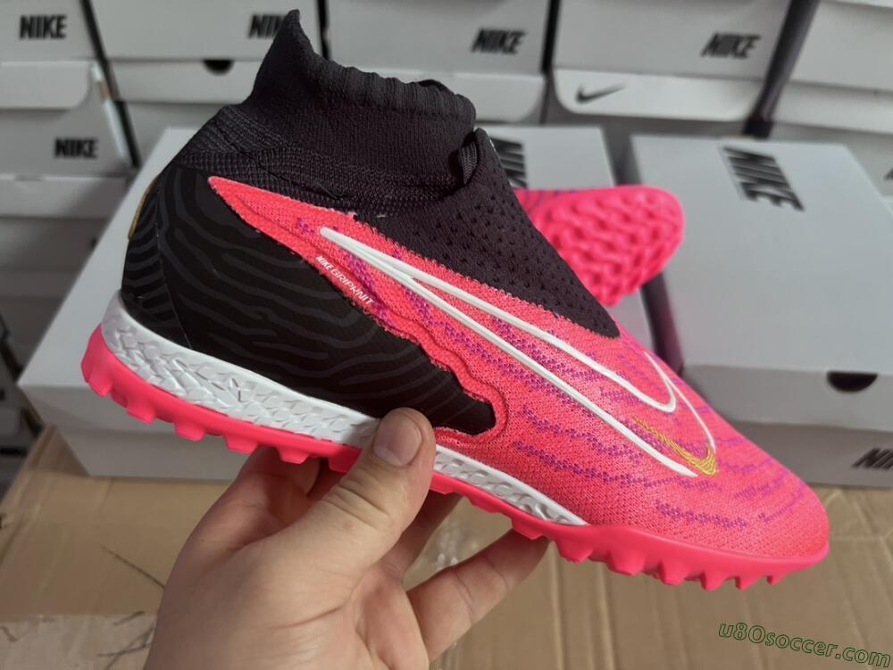 Nike Phantom GX Elite DF Link TF Artificial Turf Soccer Shoes - Pink/Gold/White/Black