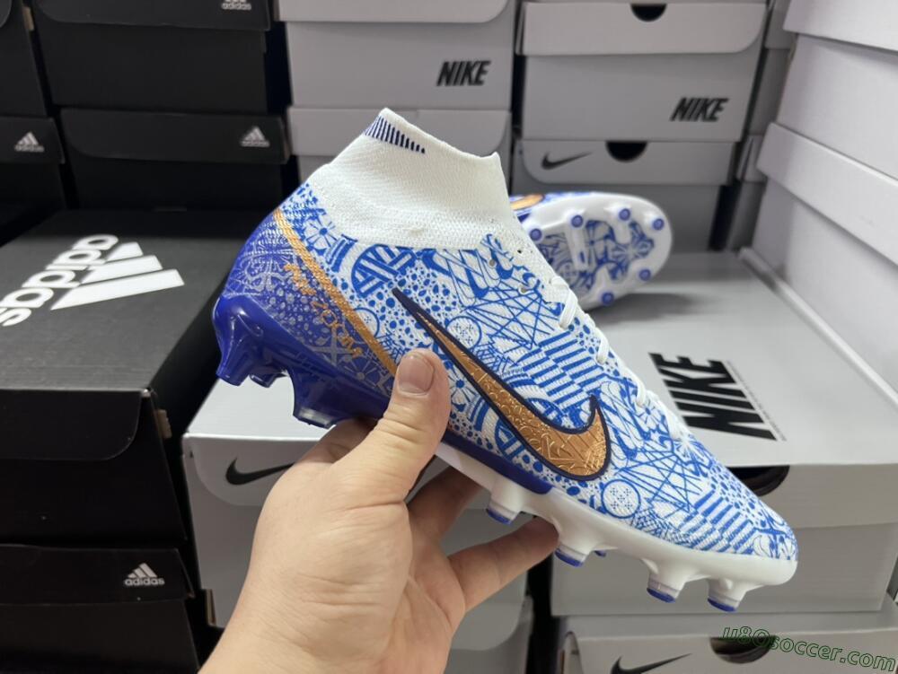 Nike Air Zoom Mercurial Superfly 9 Elite AG Artificial Grass Soccer Cleats - Blue/White