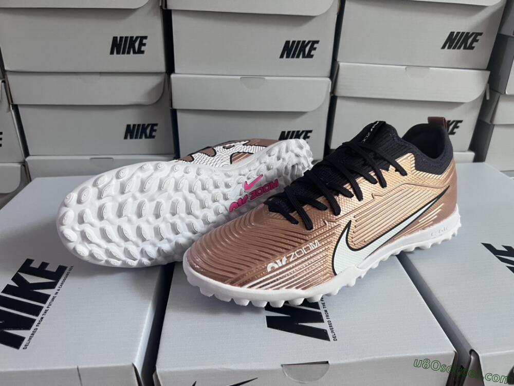 Nike Air Zoom Mercurial Vapor 15 Pro TF Artificial Turf Soccer Shoes - Rose Gold/Black/White