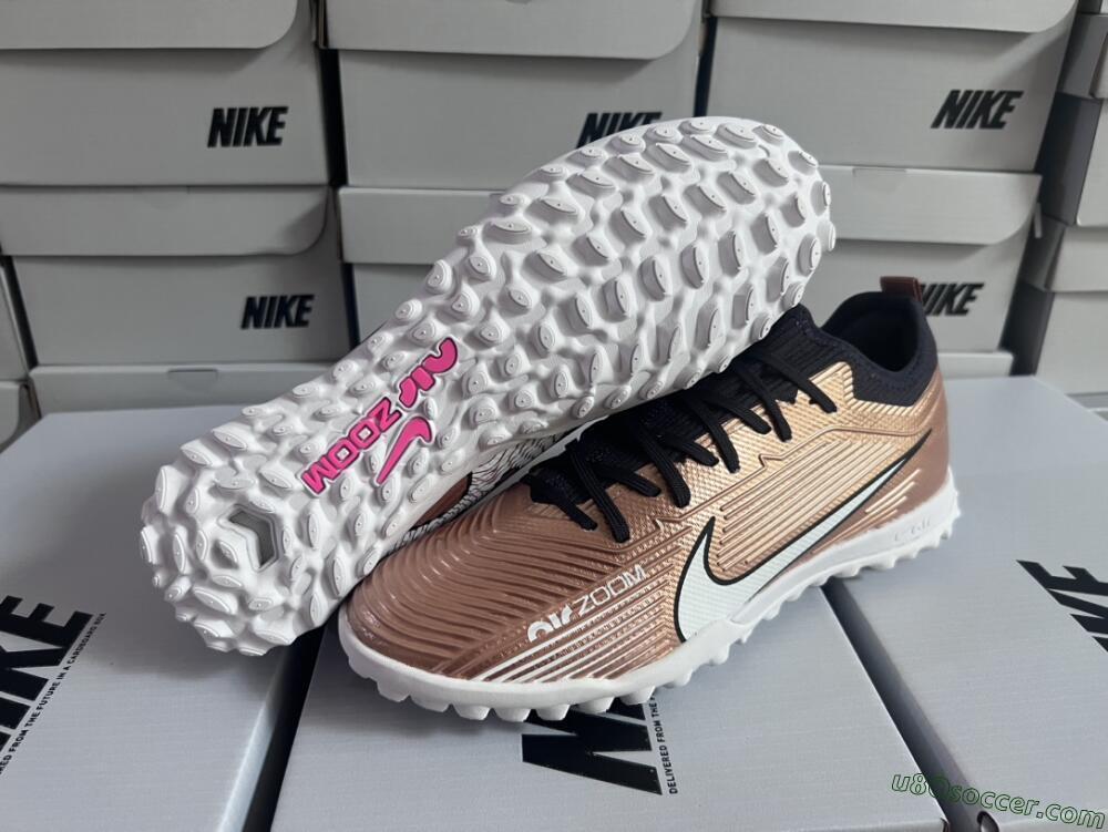 Nike Air Zoom Mercurial Vapor 15 Pro TF Artificial Turf Soccer Shoes - Rose Gold/Black/White