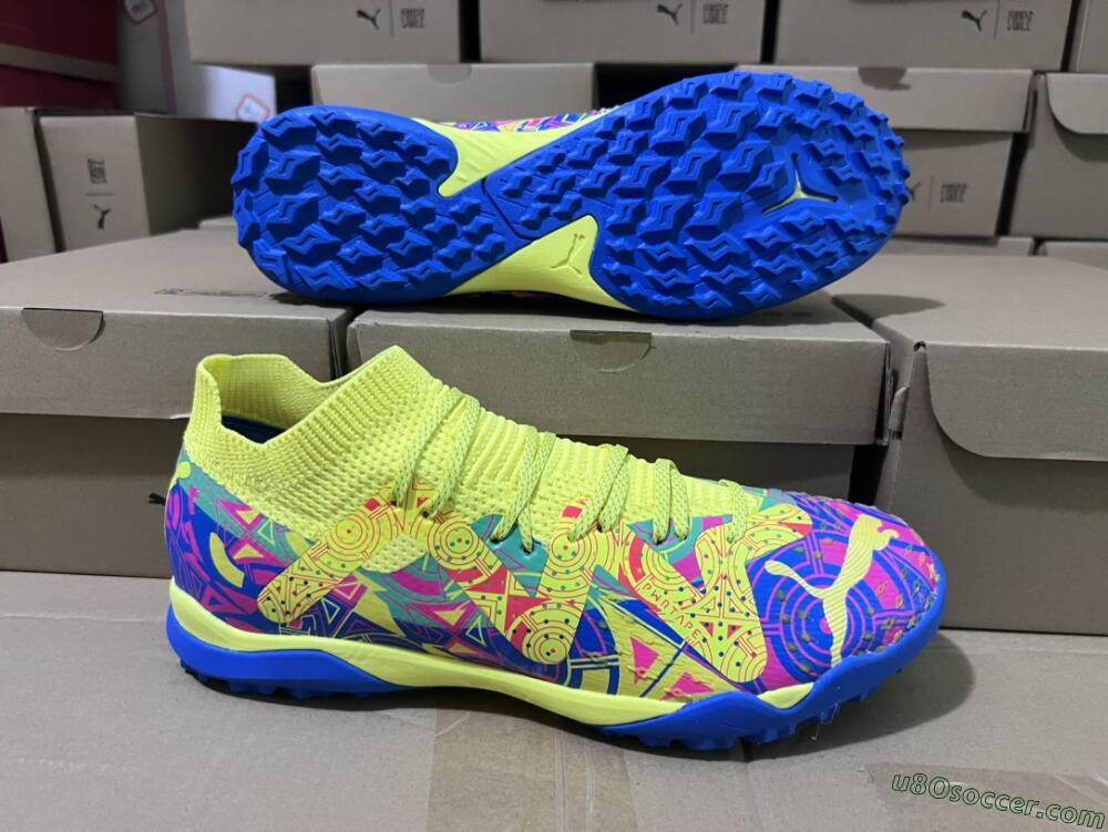 Puma Future X Powercat Tokyo Match TF Artificial Turf Soccer Shoes - Blue/Yellow/Pink