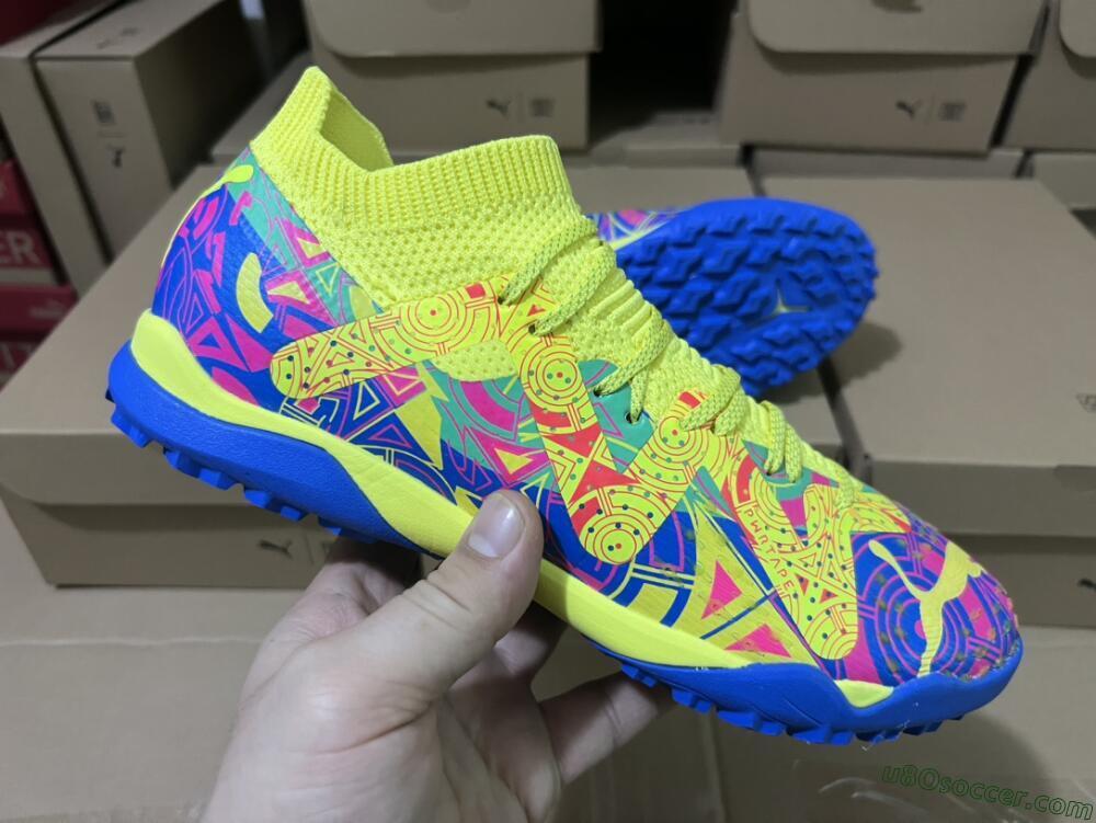 Puma Future X Powercat Tokyo Match TF Artificial Turf Soccer Shoes - Blue/Yellow/Pink