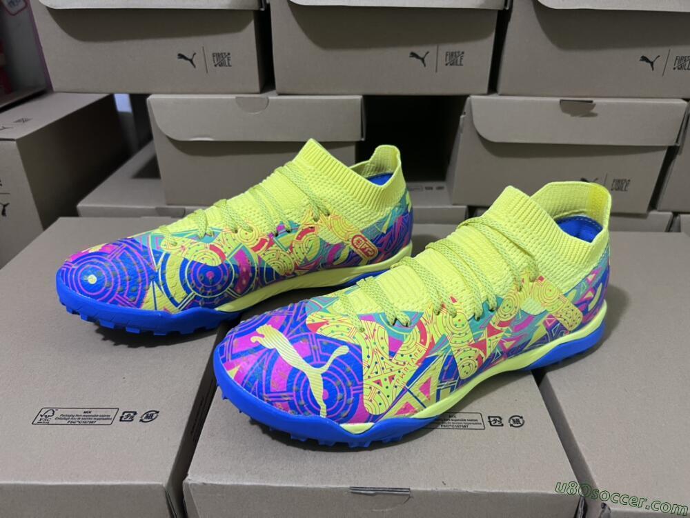 Puma Future X Powercat Tokyo Match TF Artificial Turf Soccer Shoes - Blue/Yellow/Pink