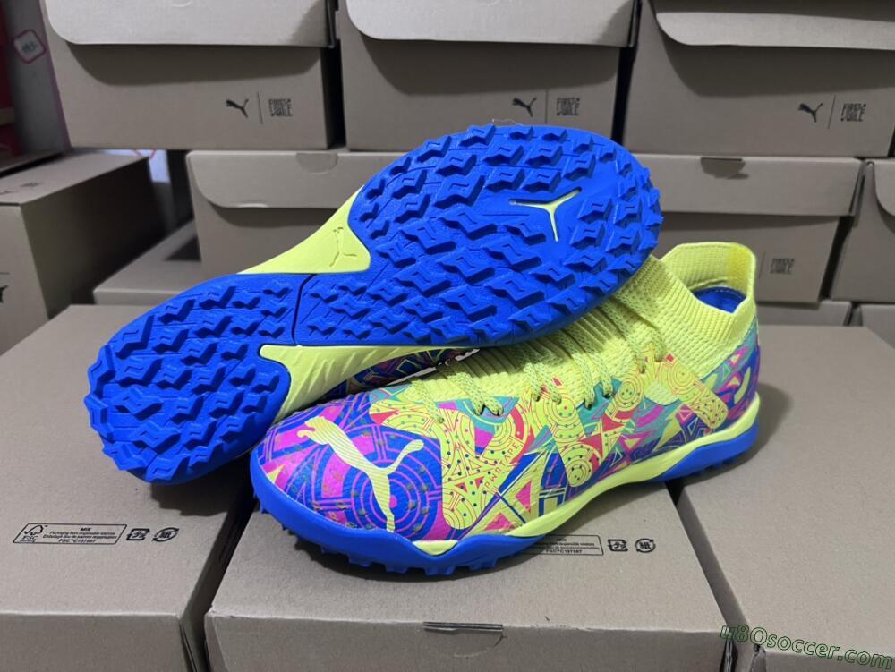 Puma Future X Powercat Tokyo Match TF Artificial Turf Soccer Shoes - Blue/Yellow/Pink