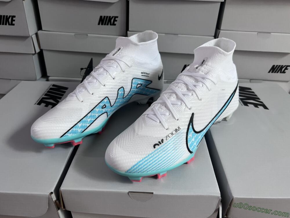 Nike Air Zoom Mercurial Superfly 9 Elite FG Firm Ground Soccer Cleats - White/Blue/Black