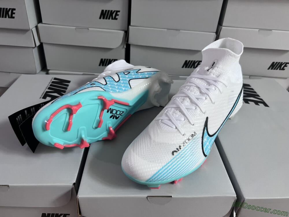 Nike Air Zoom Mercurial Superfly 9 Elite FG Firm Ground Soccer Cleats - White/Blue/Black