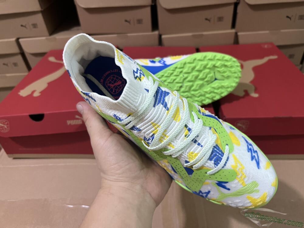 Puma Future Ultimate TF Artificial Turf Soccer Shoes - White/Blue/Yellow/Green