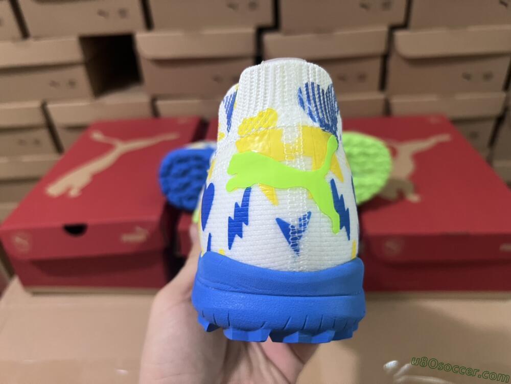 Puma Future Ultimate TF Artificial Turf Soccer Shoes - White/Blue/Yellow/Green