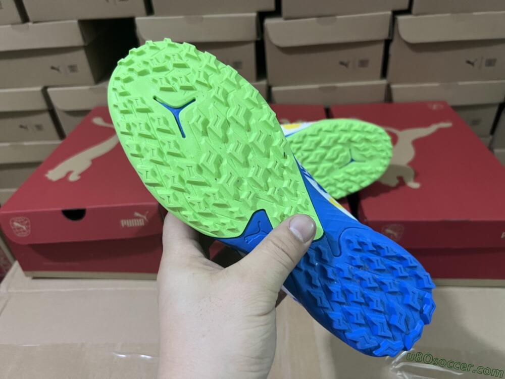 Puma Future Ultimate TF Artificial Turf Soccer Shoes - White/Blue/Yellow/Green
