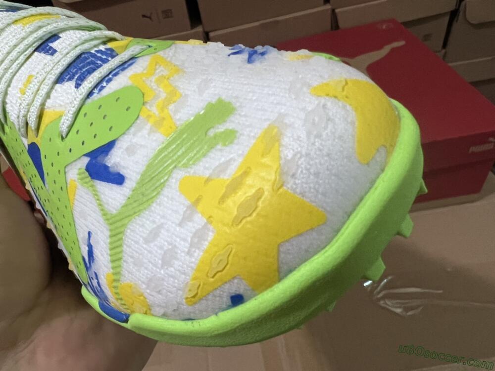 Puma Future Ultimate TF Artificial Turf Soccer Shoes - White/Blue/Yellow/Green