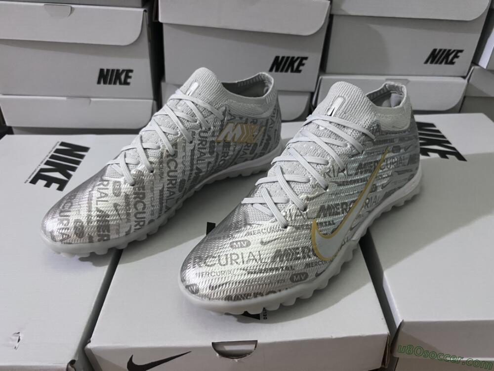 Nike Air Zoom Mercurial Vapor 15 Elite TF Artificial Turf Soccer Shoes - Silver/Gold