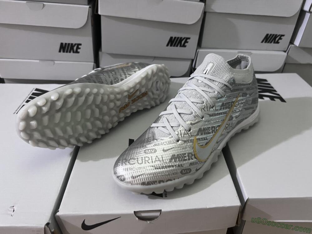 Nike Air Zoom Mercurial Vapor 15 Elite TF Artificial Turf Soccer Shoes - Silver/Gold