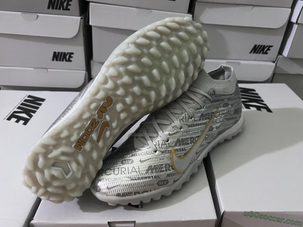 Nike Air Zoom Mercurial Vapor 15 Elite TF Artificial Turf Soccer Shoes - Silver/Gold