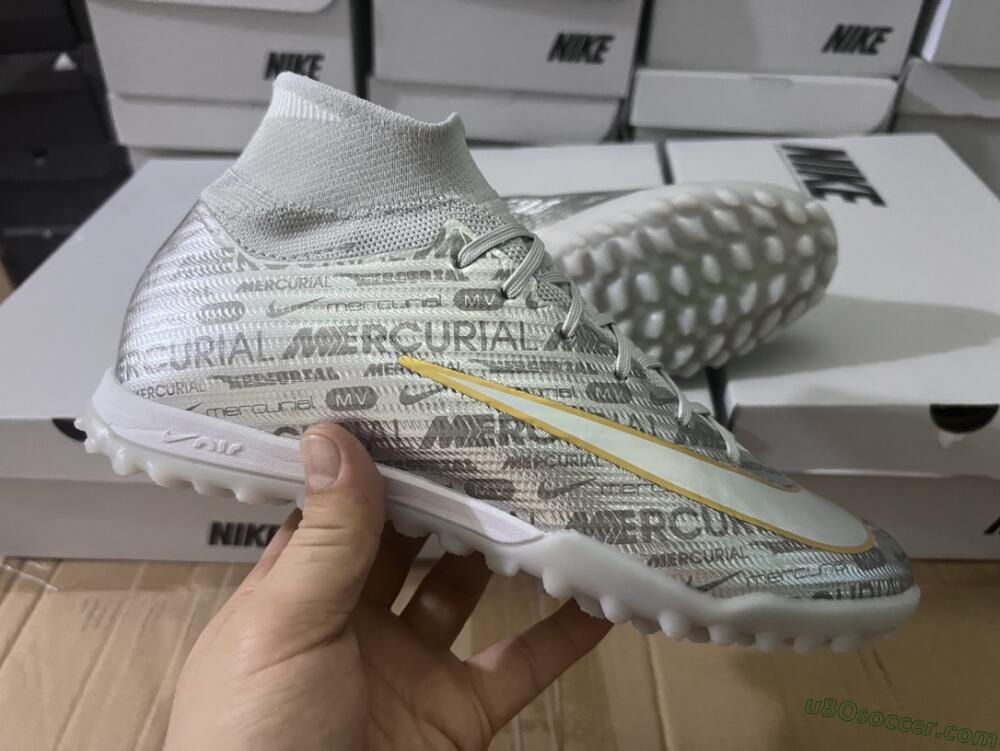 Nike Air Zoom Mercurial Superfly 9 Elite TF Artificial Turf Soccer Shoes - Silver/Gold