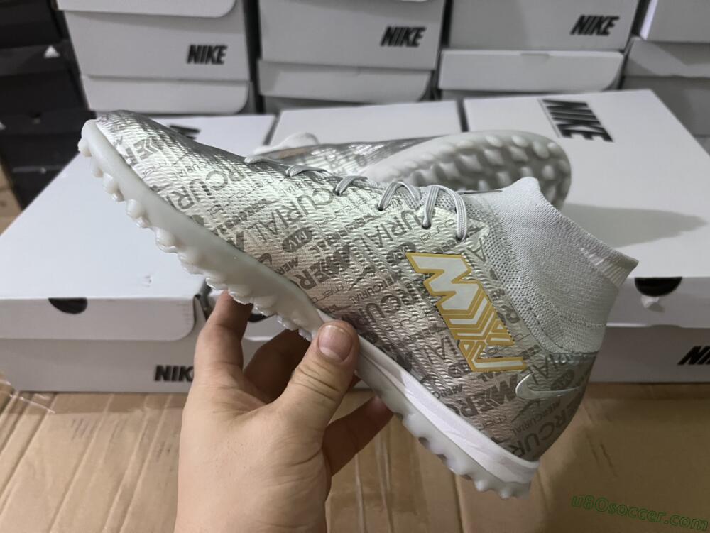Nike Air Zoom Mercurial Superfly 9 Elite TF Artificial Turf Soccer Shoes - Silver/Gold