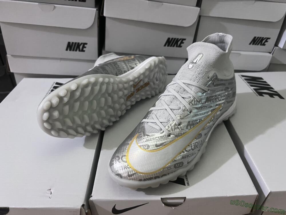 Nike Air Zoom Mercurial Superfly 9 Elite TF Artificial Turf Soccer Shoes - Silver/Gold