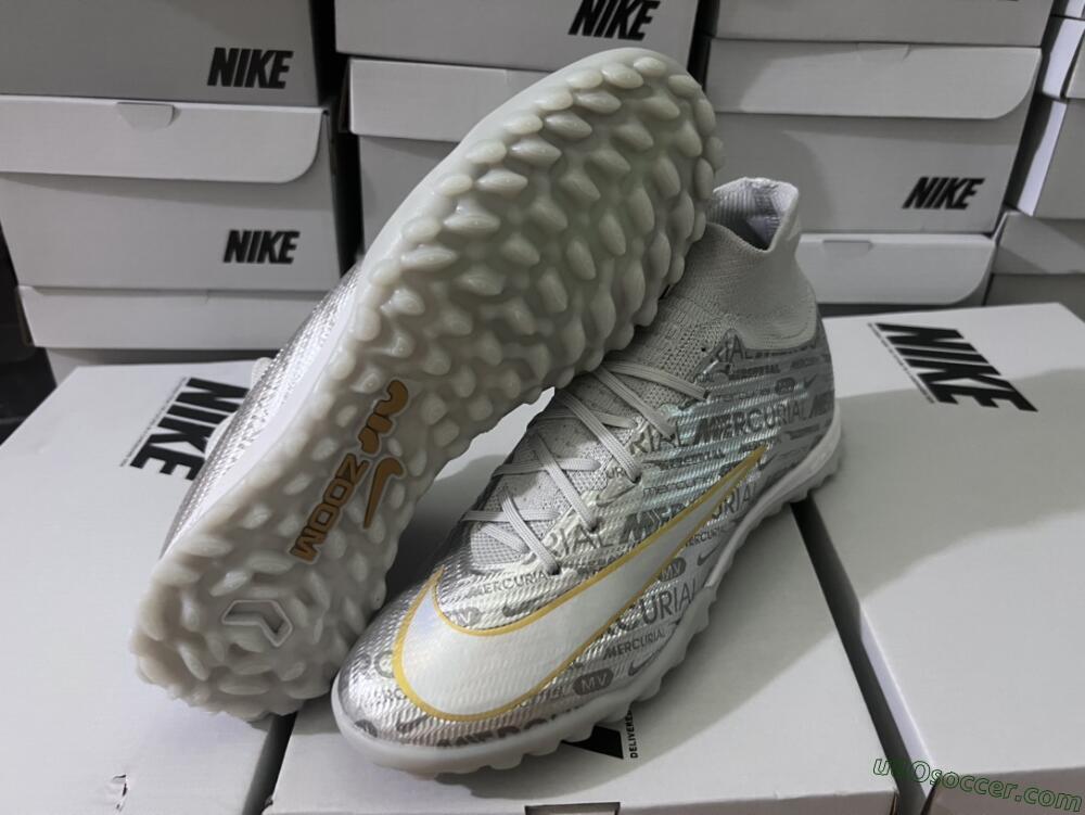 Nike Air Zoom Mercurial Superfly 9 Elite TF Artificial Turf Soccer Shoes - Silver/Gold
