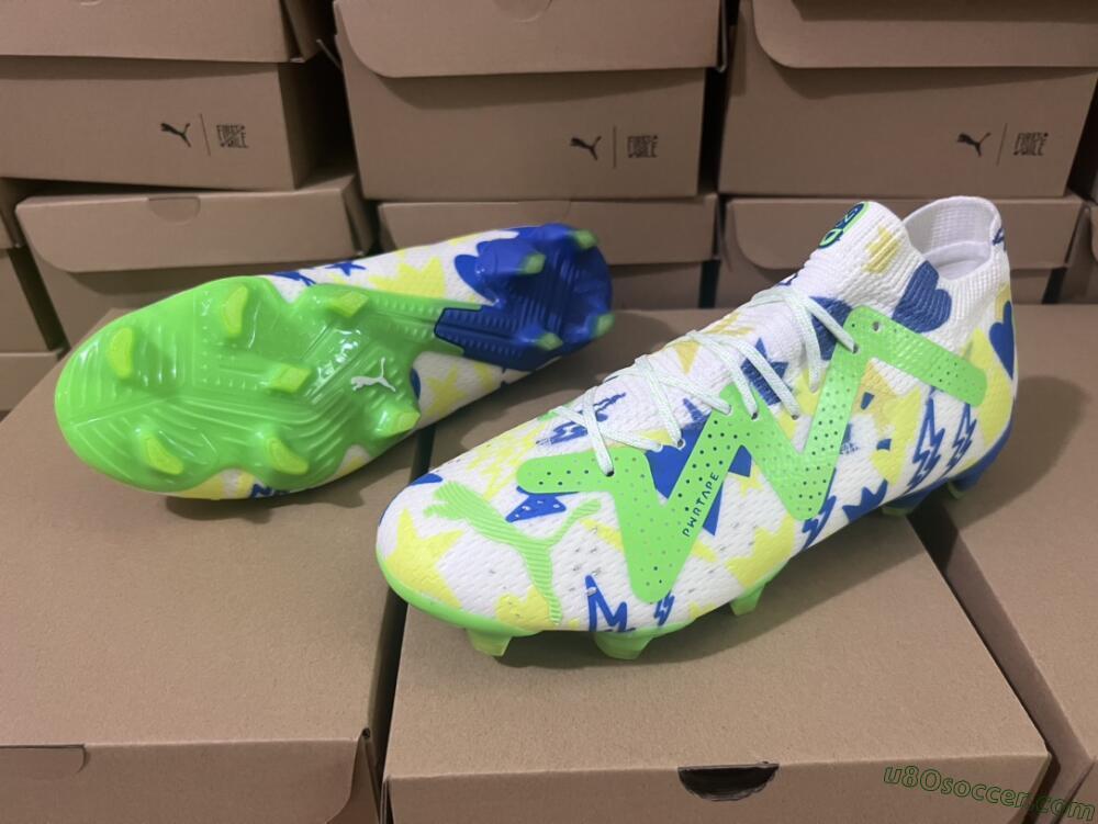 Puma Future Ultimate DNA FG Firm Ground Soccer Cleats - White/Blue/Yellow/Green