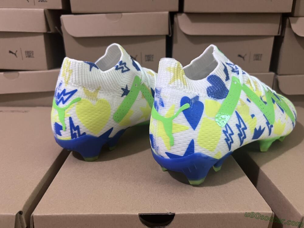 Puma Future Ultimate DNA FG Firm Ground Soccer Cleats - White/Blue/Yellow/Green