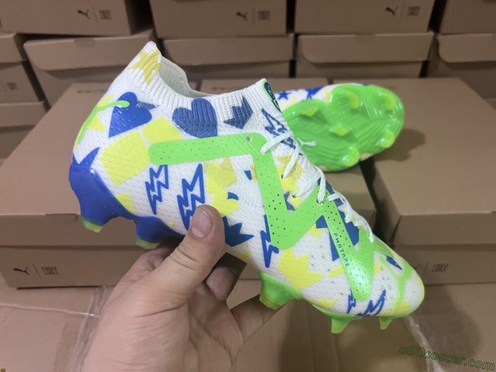 Puma Future Ultimate DNA FG Firm Ground Soccer Cleats - White/Blue/Yellow/Green
