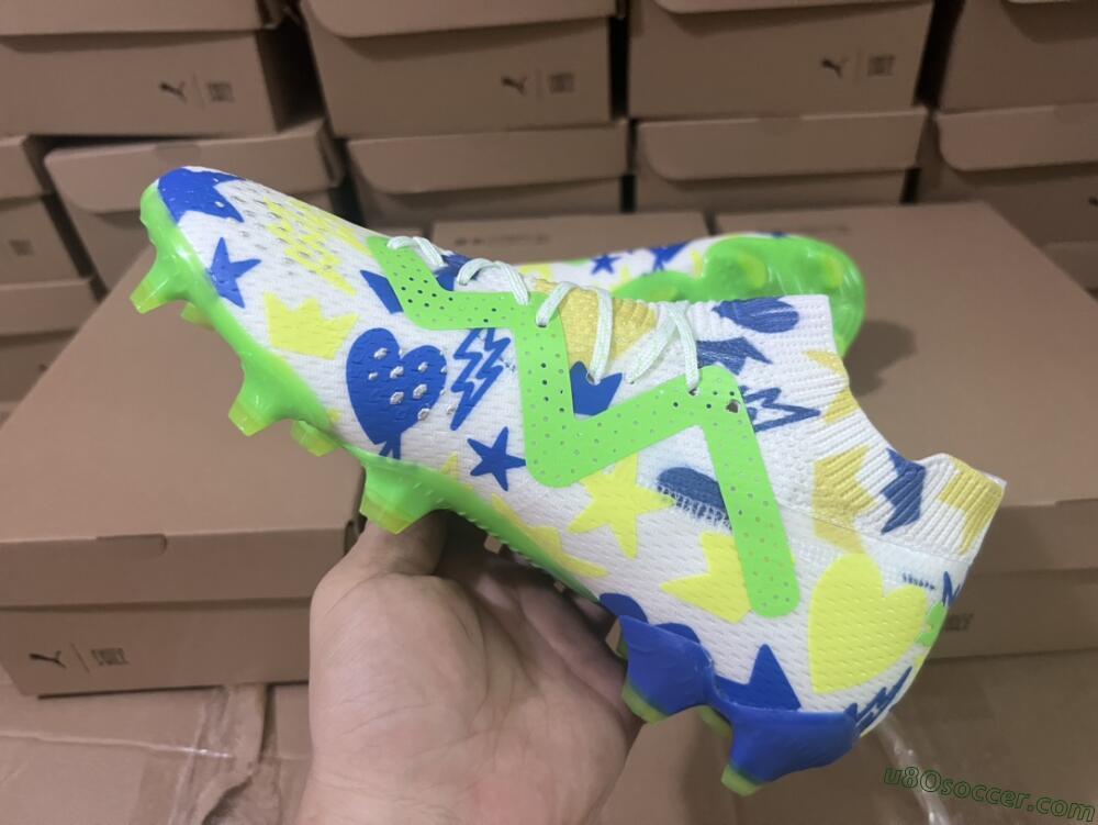 Puma Future Ultimate DNA FG Firm Ground Soccer Cleats - White/Blue/Yellow/Green
