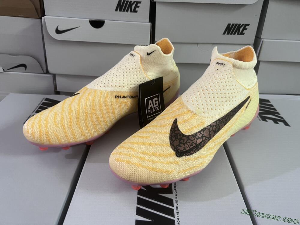 Nike Phantom GX Elite DF Link Blaze Pack FG Firm Ground Soccer Cleats - Citron Tint/Burgundy Crush