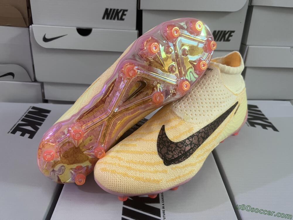 Nike Phantom GX Elite DF Link Blaze Pack FG Firm Ground Soccer Cleats - Citron Tint/Burgundy Crush