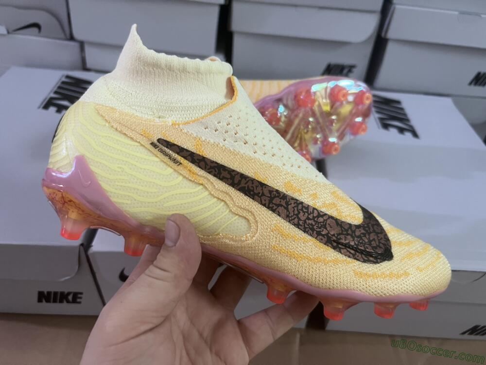 Nike Phantom GX Elite DF Link Blaze Pack FG Firm Ground Soccer Cleats - Citron Tint/Burgundy Crush