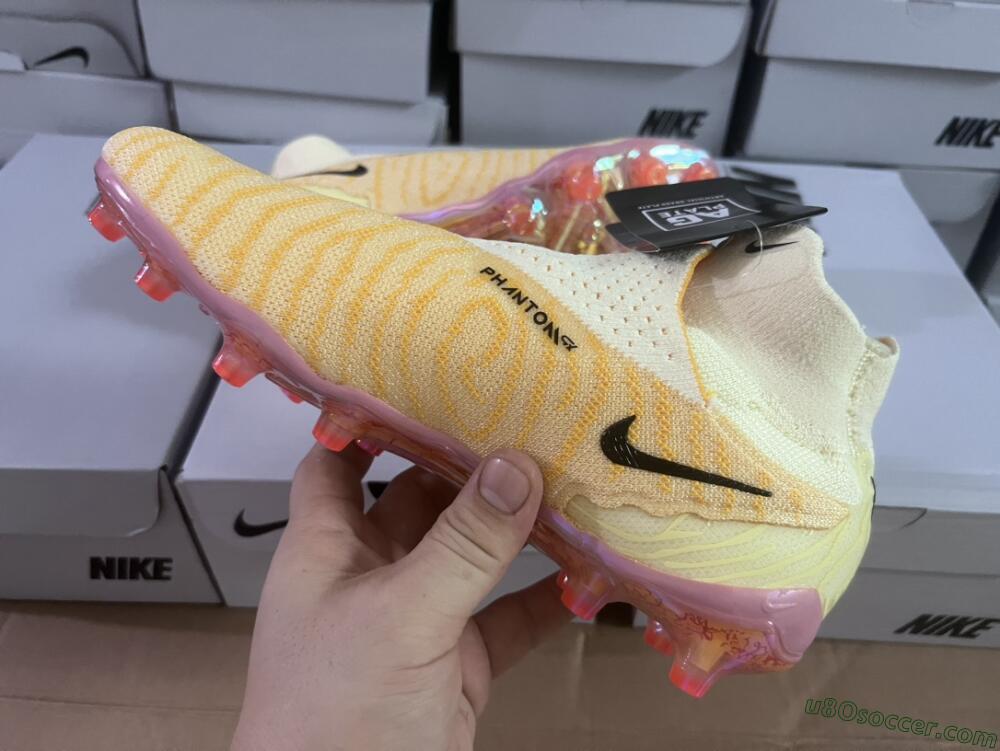 Nike Phantom GX Elite DF Link Blaze Pack FG Firm Ground Soccer Cleats - Citron Tint/Burgundy Crush