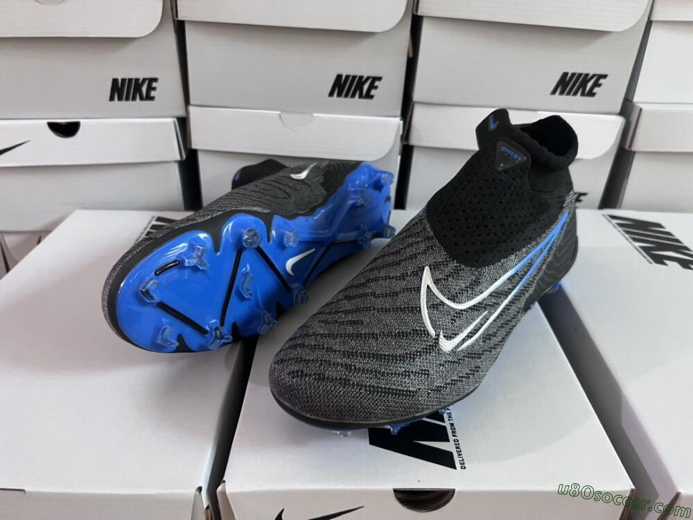 Nike Phantom GX Elite DF Link FG Firm Ground Soccer Cleats - Grey/Black/Blue