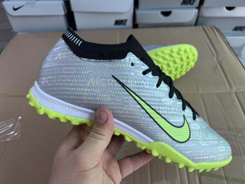 Nike Air Zoom Mercurial Vapor 15 Elite TF Artificial Turf Soccer Shoes - Silver/Green/Black