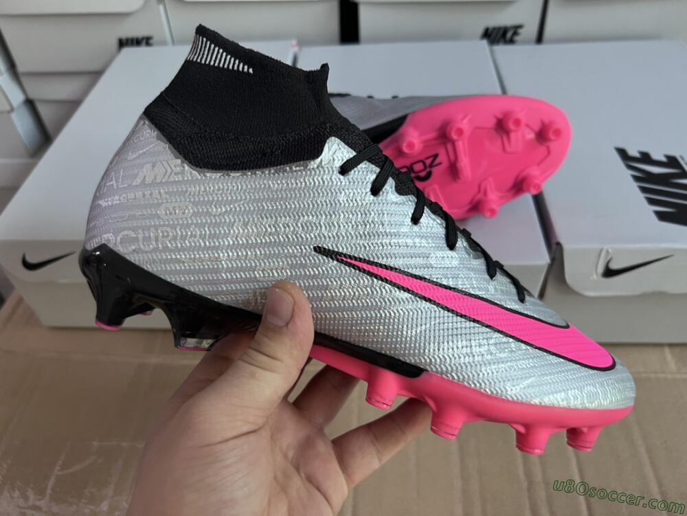 Nike Air Zoom Mercurial Superfly 9 Elite AG Artificial Grass Soccer Cleats - Sliver/Pink/Black