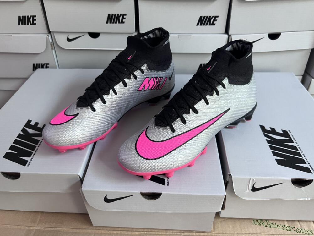 Nike Air Zoom Mercurial Superfly 9 Elite AG Artificial Grass Soccer Cleats - Sliver/Pink/Black