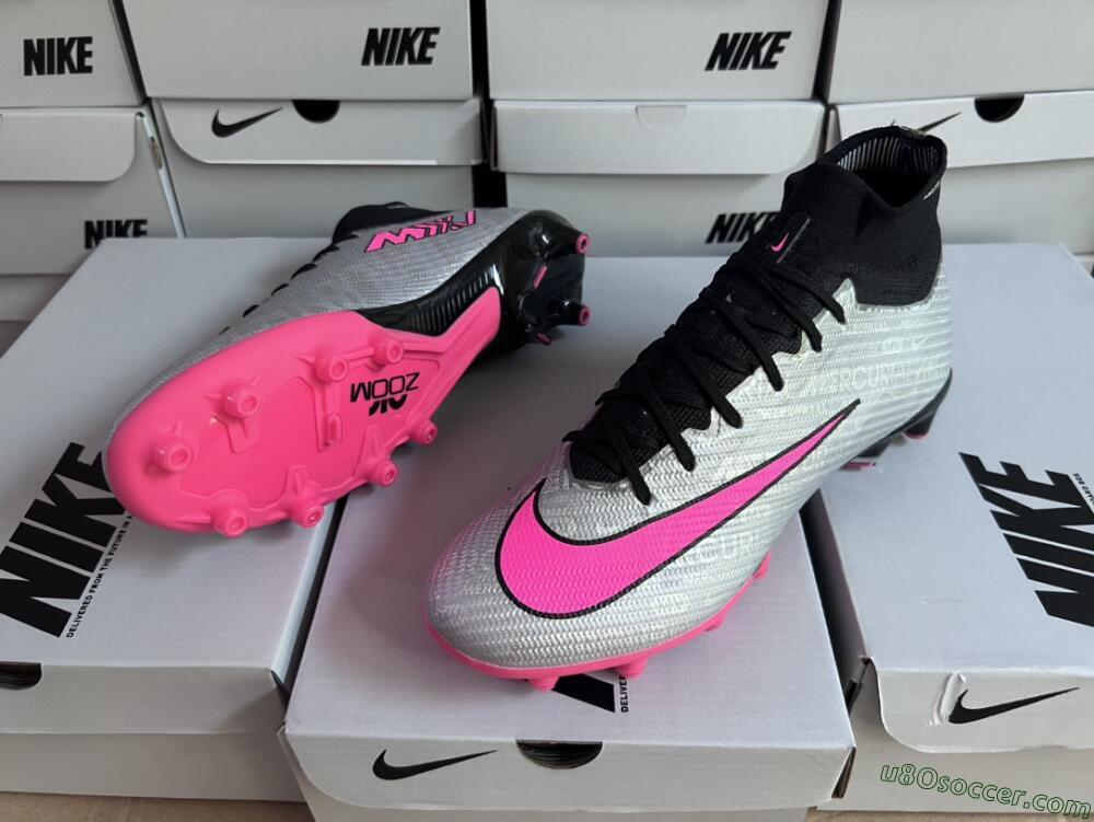 Nike Air Zoom Mercurial Superfly 9 Elite AG Artificial Grass Soccer Cleats - Sliver/Pink/Black