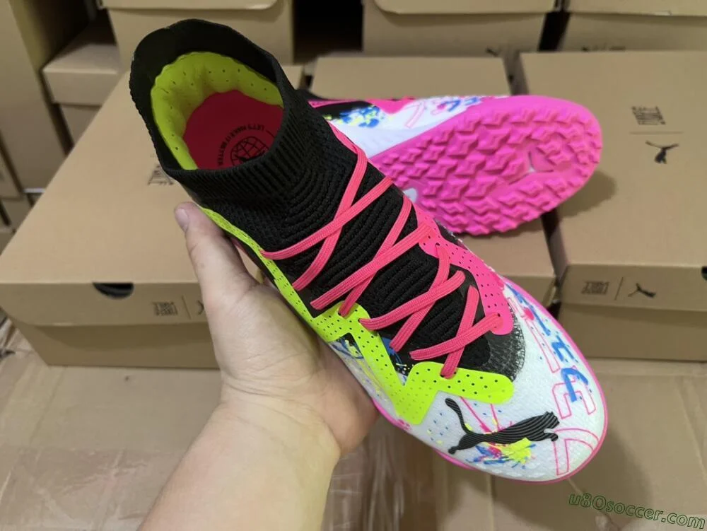 TF Artificial Turf Soccer Shoes | White, Black, Pink, Yellow