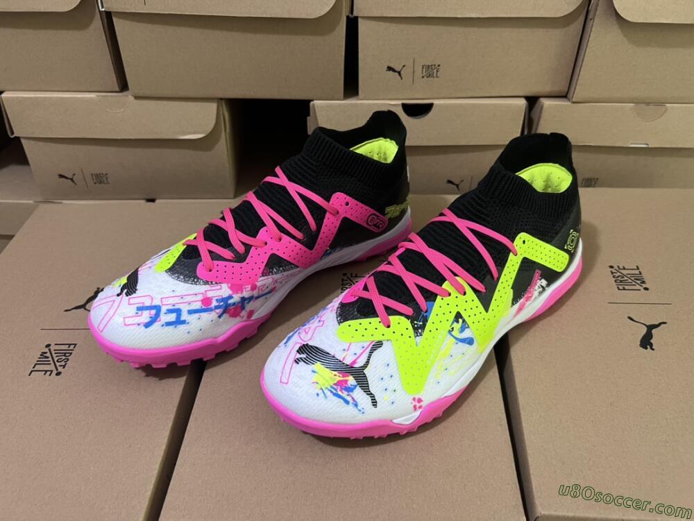 Puma Future X Powercat Tokyo Match TF Artificial Turf Soccer Shoes - White/Black/Pink/Yellow